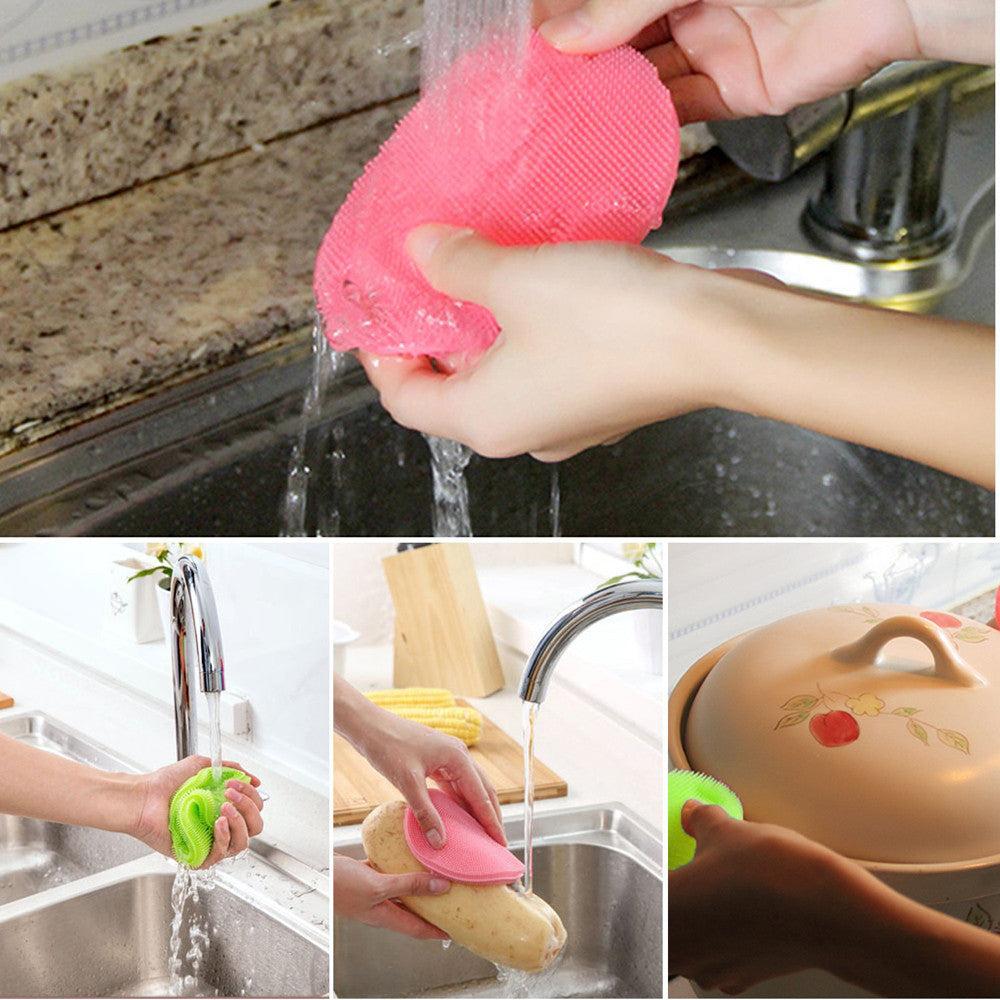 3Pcs Silicone Dish Washing Sponge Scrubber Kitchen Cleaning antibacterial Tool - Image #2
